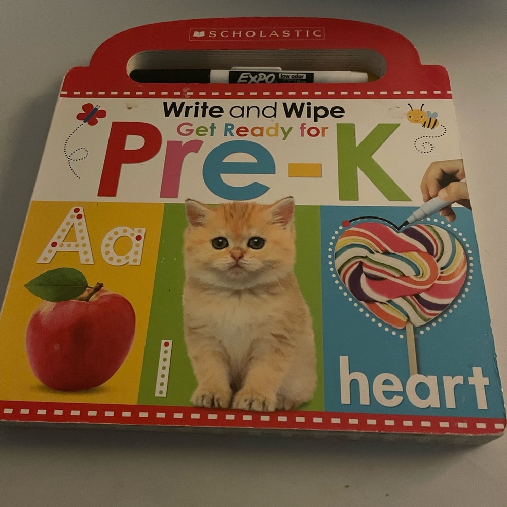 Scholastic Wipe and Rewrite Pre K learn to write handle book and marker
